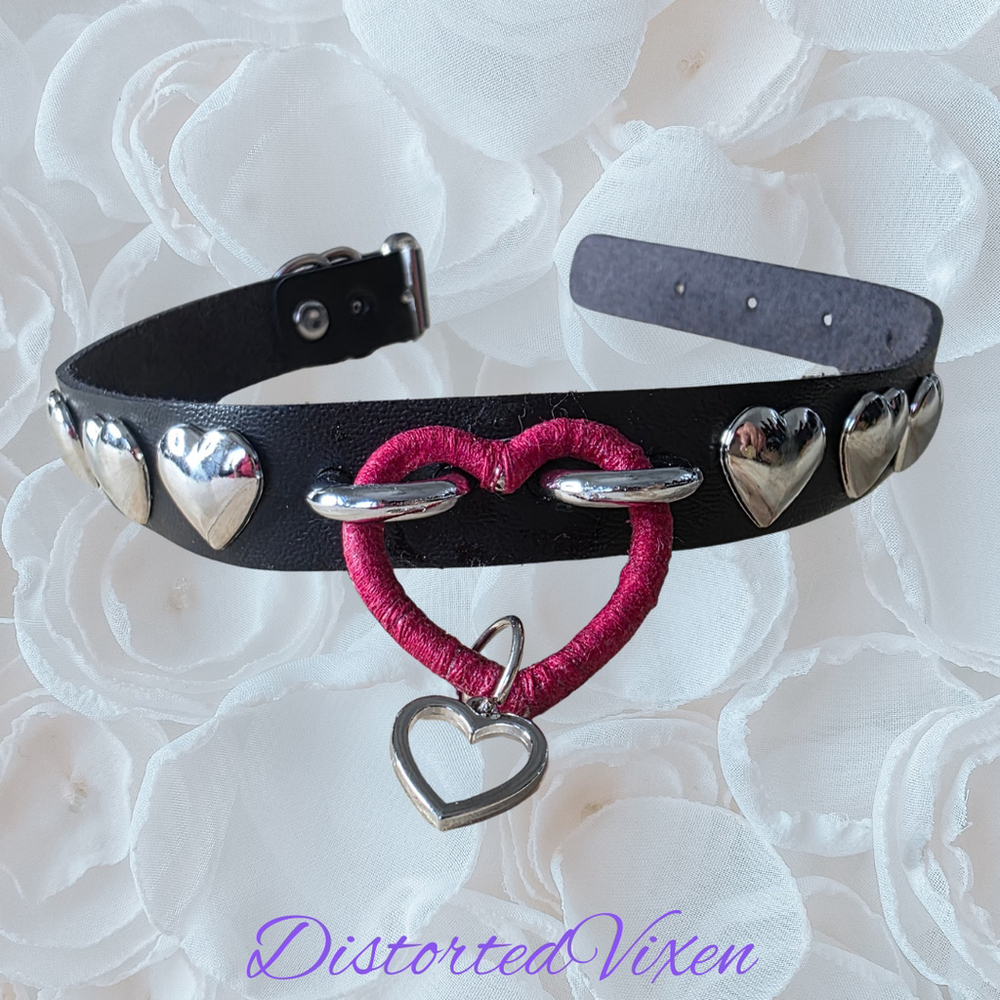 Gothic Heart Choker Necklace, Black Faux Leather Valentine Choker, Alternative